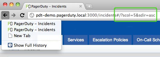 Incidents Anchor Tag in Address Bar