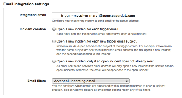Email integration settings