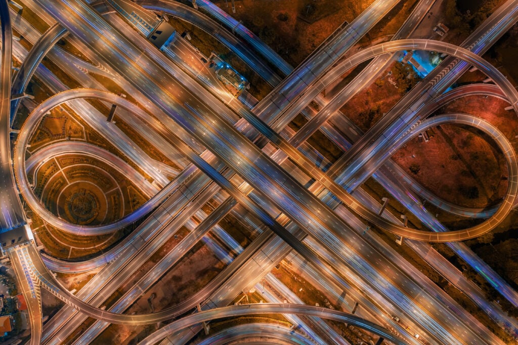 Aerial view of highway intersections