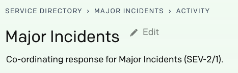 Screenshot of Major Incidents service