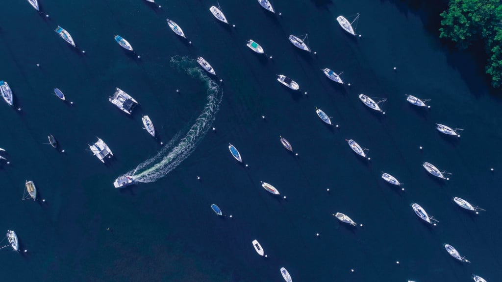 Aerial view of boats on water