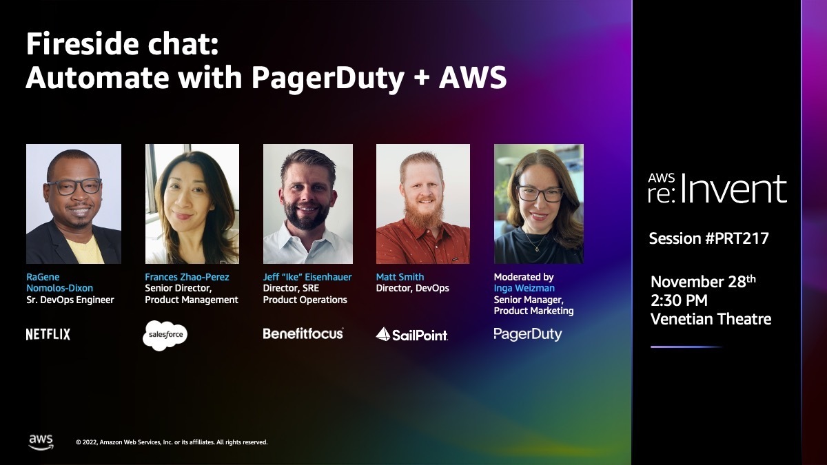 Graphic image promoting PagerDuty session at re:Invent