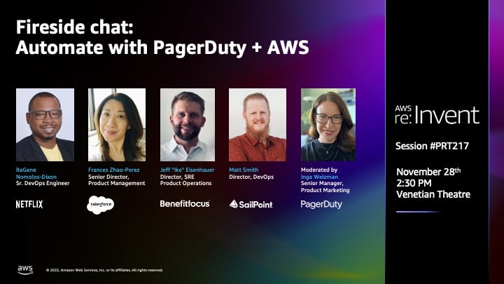 Speaker card for re:Invent panel featuring PagerDuty