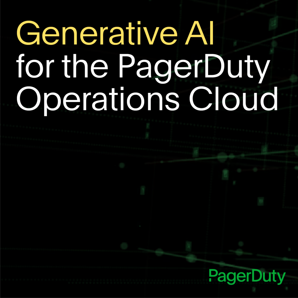Black square with "Generative AI" text in yellow and "for the PagerDuty Operations Cloud" text in white.