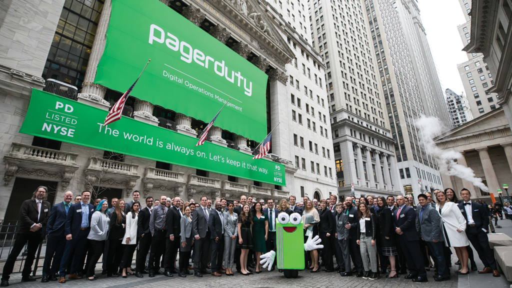 Image of PagerDuty team in front of New York Stock Exchange
