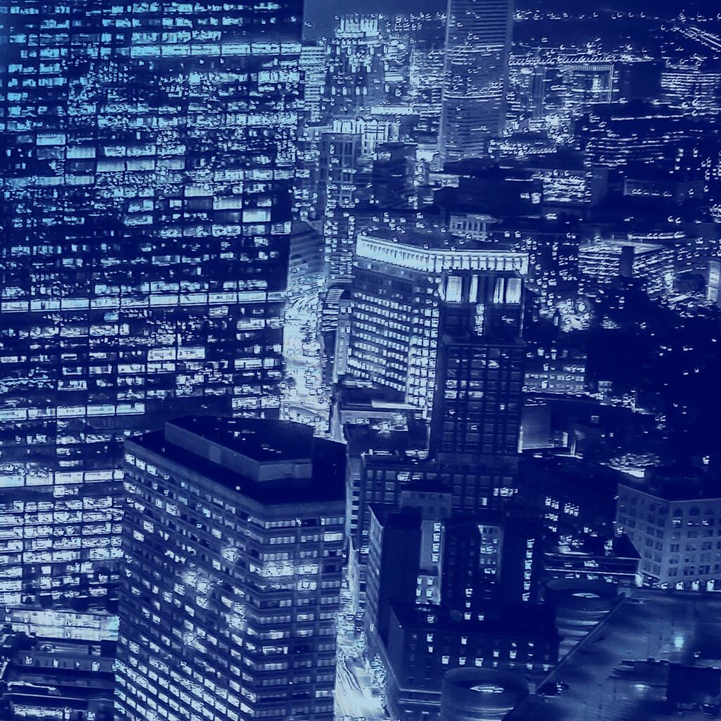 Stock image of highrises in blue/white color scheme
