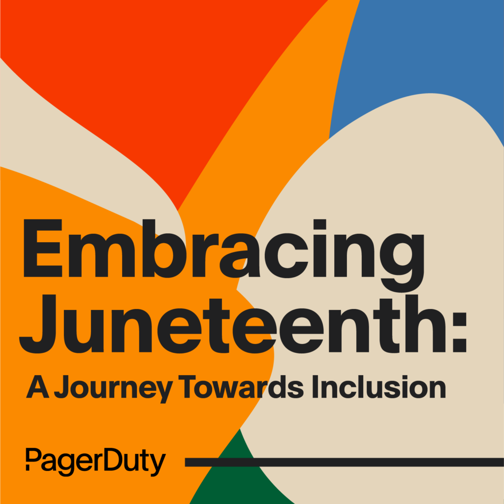 Abstract graphic background with “Embracing Juneteenth: A Journey Towards Inclusion” text in black