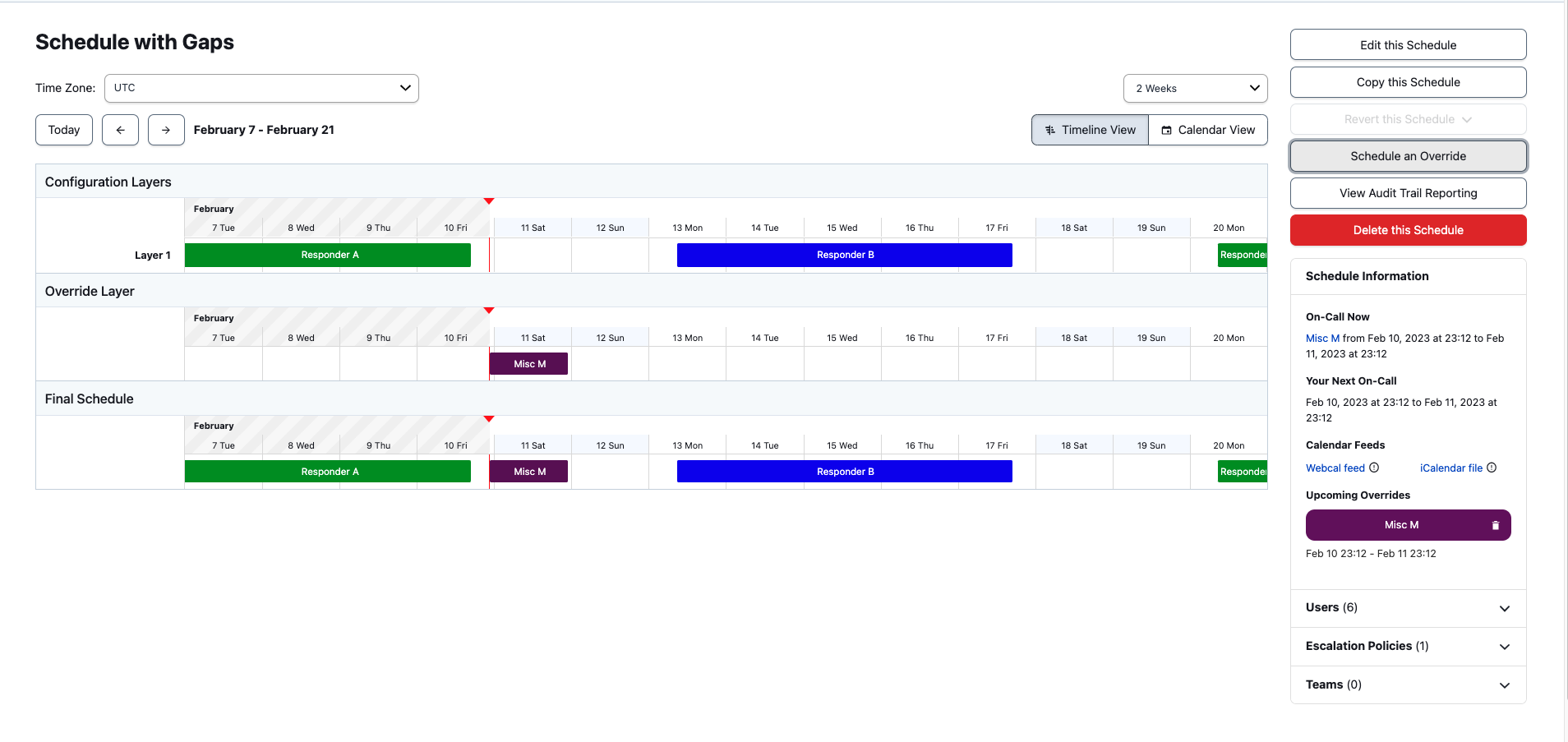 Screenshot of consolidated schedule view