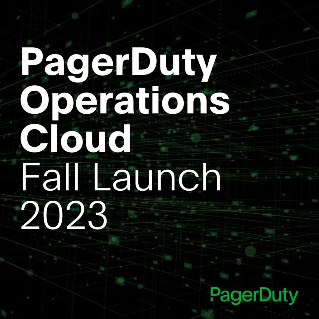 Blog title text (PagerDuty Operations Cloud Fall Launch 2023) in white on black and green background.