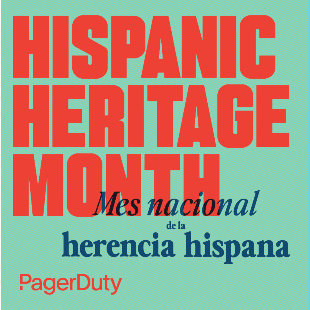 Blog tile image reading "Hispanic Heritage Month" with text in Spanish and PagerDuty logo.