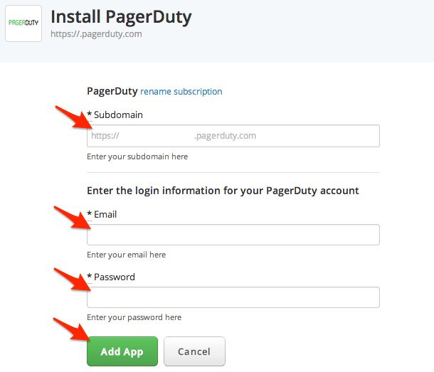 Enter your PagerDuty account information