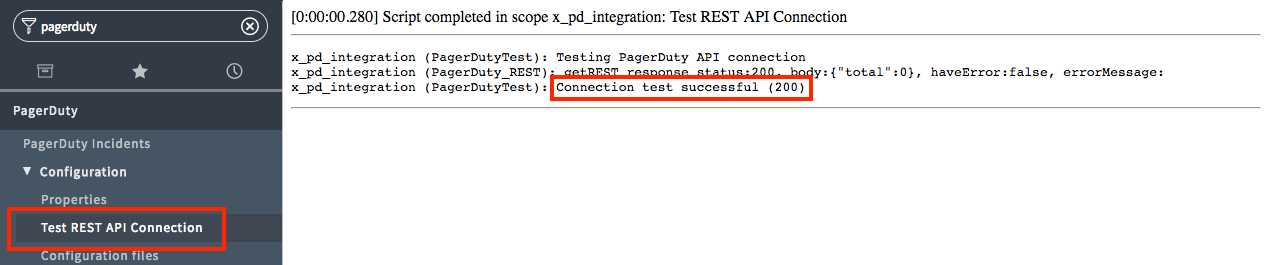 Test REST API Connection results page
